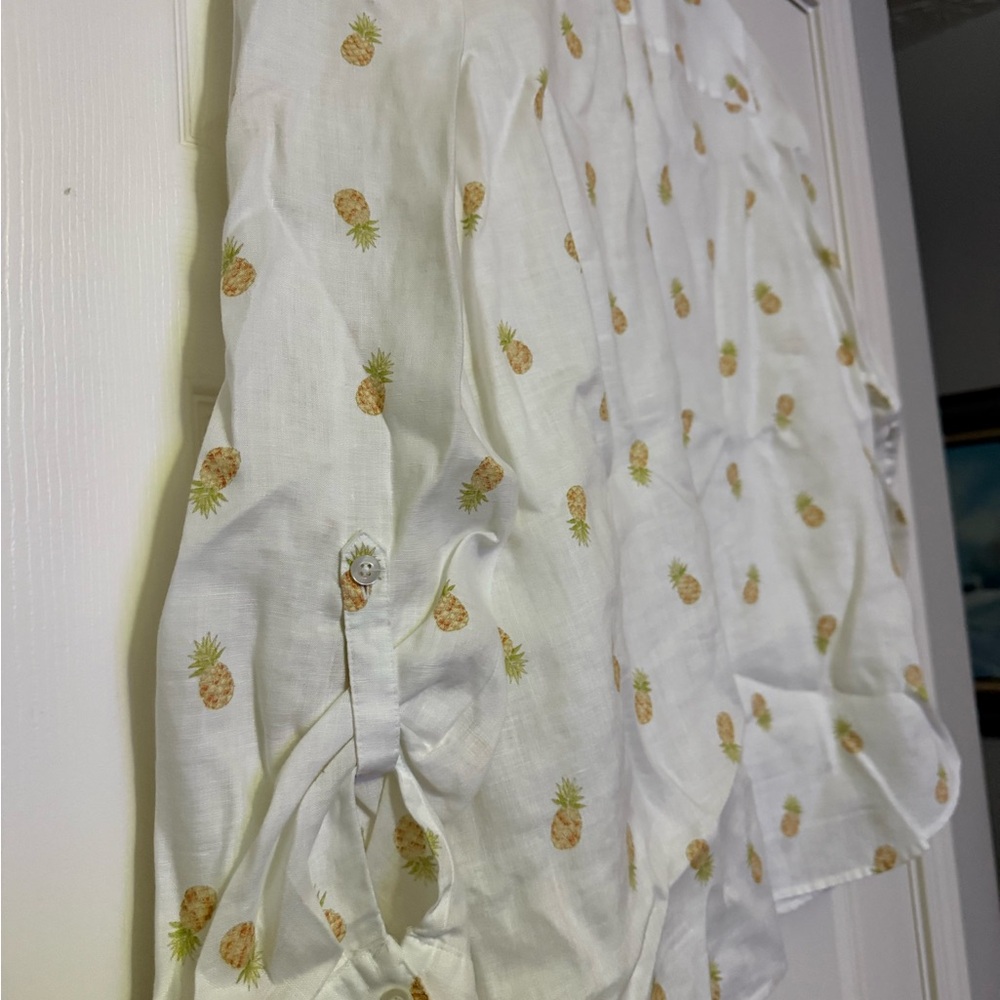 Chicos White Pineapple Print Button Down Shirt Si… - image 7